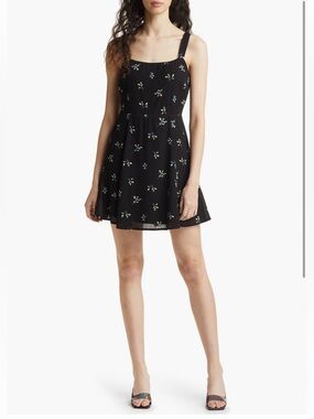 Lulu's Black Mini Dress with Green and Yellow Floral Print